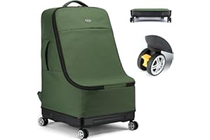 TUGUAN Autositz Reisetasche für Flugzeug mit Rollen, Faltbare Kindersitz Transporttasche Robuste Kinderautositz Rucksack mit Hartem Boden & Schultergurten - für Autokindersitze und Kinderwägen, Grün