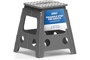 ZENO Step Stool 16 Inch | Folding Stool | Heavy Duty Foldable Stools for Adults & Kids | Folding Stools for Kitchen, Bathroom, Bedroom | Lightweight & Easy To Carry | Holds 150KG | Grey