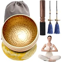 Campana Tibetana Con Accessori – Modello Equilibrio E Armonia 4'' – Include Battente A Doppia Superficie E Cuscino Di Seta – Per Meditazione, Yoga E Guarigione Dei Chakra