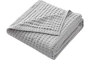 Hayisugal Bedspread, 100% Cotton Waffle Pique, Cuddly Blanket, Fluffy Blanket, Soft Summer Blanket, Waffle Look, Airy Cotton Blanket as Bed Throw, Sofa Couch Blanket, Light Grey, 200 x 230 cm