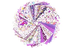RAYLINE-DO RayLineDo® 50pcs 10 * 10cm Different Pattern Patchwork Fabric Craft Printed Cotton Material Mixed Squares Bundle Quilting Scrapbooking Sewing Artcraft DIY Fabric Purple Series