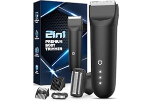 TEETHBLISS Body Trimmer Men, 2 in 1 Pubic & Body Hair Trimmer for Men: Electric Ball Trimmer Shavers, Hypoallergenic Ceramic Blade Heads with 2 Combs, Waterproof Wet/Dry Groin & Body Shaver Groomer, Foil Shavers