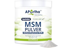 NORDHIT APOrtha® OptiMSM® MSM Pulver, 500g veganes Pulver, 99,9% reines Methylsulfonylmethan ohne jegliche Zusätze, 1.000 mg OptiMSM® MSM pro Portion, vegan, glutenfrei, lactosefrei, allergenfrei