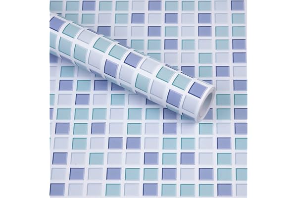 Hode Credence Adhesive Pour Cuisine Bleu Mosaïque, 40x300cm Carrelage Adhesif Mural Salle De Bain Imperméable, Décoratif Stickers Carrelage Autocollant, Vinyle Carreaux Adhesif