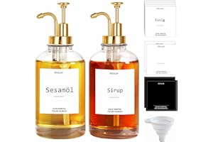 BIKALAN Lot de 2 bouteilles de vinaigre et d'huile pour cuisine, bouteille d'huile d'olive, distributeur d'huile, sirop de café, 16.9 oz 500 ml, or