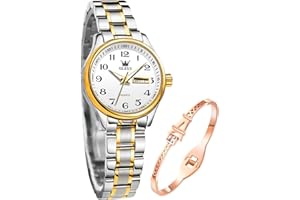 OLEVS Damenuhren Gold Silber Leicht zu Lesen Armbanduhren für Damen mit Kleines Gesicht Tag Datum Edelstahlband wasserdichte