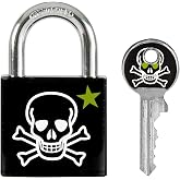 Master Lock 3430EURDSKULL Anahtar Asma Kilit, Kafatası Motifli, 5,3 x 3 x 1,5 cm, Siyah, Beyaz ve Yeşil