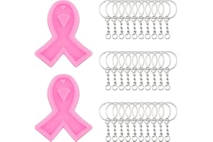 WANDIC Lot de 2 moules à ruban de sensibilisation au cancer du sein avec 30 porte-clés pour la sensibilisation au cancer du sein - Pour loisirs créatifs, colliers, boucles d'oreilles, activités
