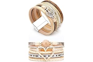 Dochais Armbänder Damen Set, 2 Stück Mehrschichtiges Lederarmband, Boho Wickelarmband Mit Handgelenksmanschette Und Magnetschnalle Für Frauen Inspirierender Baum des Lebens Geschenke