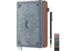 Smarpau A5 Journal Notebook with Pen, 366 Pages 100gsm No-Bleeding Paper Journal Diary, Vintage Leather Hardcover Notebook for Women Men Work School Office, 14.5 x 21cm -Misty Blue