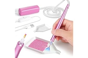 PP OPOUNT Electric Diamond Paint Pen - Vacuum Diamond Art Pen with 2 Storage Trays, Wax-Free Diamond Painting Tools, Please Plug-In It to Use (Pink)