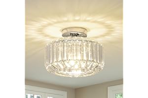 Rayofly Crystal Ceiling Lights Living Room, Modern Crystal Chandeliers Ceiling Light, Chrome Ceiling Light Fitting with Glass Lampshade Semi Flush Ceiling Lights for Bedroom, Kitchen, Hallway, Office