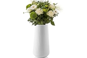 Keramik Vase Weiß FoiiLiio Vasen Deko für Blumen 20 cm Weiße Vasen Modern Blumenvase für Tulpen Pampasgras Vase für Wohnzimmer Esstisch Büro Dekor Blumenvasen
