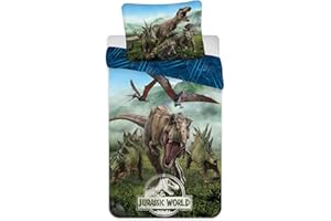 Jerry Fabrics Jurassic World Forest, Juego de Ropa de Cama, Funda de Edredón 140 x 200 cm y Funda de Almohada 70 x 90 cm, 100% Algodón