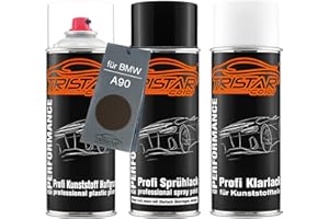 TRISTARcolor Vernice per auto Kit bombolette spray per paraurti di plastica per BMW A90 Sophistograu Brillant Metallic base adesiva vernice di base vernice trasparente con plastificante