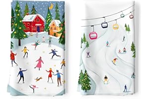 Arquiel Winter Skiing Skier Tea Towels, Cotton Kitchen Towel 48 × 70 cm, Quick Drying Dish Cloth for Party Anniversary Holiday Decoration Housewarming