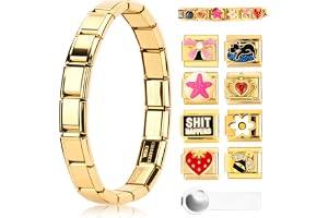 Ouxayapl Italienskt amulettarmband, gyllene, set med armband och italienska amuletter, avtagbara delar för 9 mm-armband, med