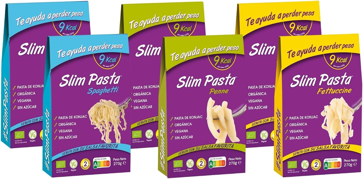 Slim Pasta - Pack Italia de 6 Unidades de Pasta Konjac - 270 g - Sin Calorías ni Carbohidratos - Ideal para Dietas Keto y Low Carb - Apto para Veganos - Elaborado con Fibra de Avena y Harina de Konjac
