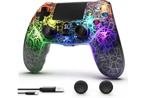 CHENGDAO Manette sans fil pour PS4, Manette LED pour PS4 compatible avec PS4/Slim/Pro/PC/IOS/Android, lumière RGB, motif de fissure, batterie de 1000 mAh, deux moteurs de vibrations, gyroscope à 6-axes