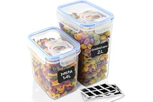 Ordeluxe Set di 2 contenitori con coperchio, ermetici, organizer da cucina, senza BPA, in plastica con coperchio, 2 contenitori per alimenti