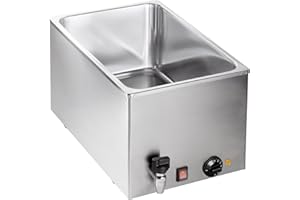 SARO Bain Marie für GN-Behälter – Mit Ablasshahn – für 1/1, 2×1/2 oder 3×1/3 – Edelstahl – Für Behälter bis 200 mm Tiefe – Temperaturregelung bis 100 °C – 230 V – 1 kW – Modell BMH 210