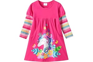VIKITA Vestito Manica Lunga Striscia T-Shirt Cotone Bambine e Ragazze