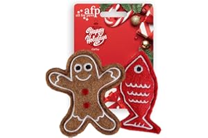 ALL FOR PAWS Katzenminze Spielzeug für Katzen, Katze Weihnachten Spielzeug Süßigkeiten Cane Katzenminze Katze Spielzeug Interaktives Katze Plüsch Spielzeug (Xmas Fish Gingerbread Man)