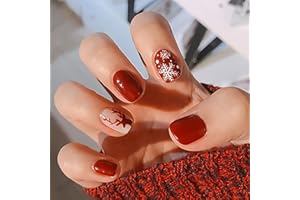 CEBOIC 24 Piezas Navidad Uñas Postizas Cortas, Cuadradas Rojo Francesas Uñas Artificiales, 12 Tamaños Press on Nails con Diseño de Copo de Nieve & Alce, Acrílicas Kit Uñas Falsas para Mujeres y Niñas