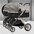 Twin Pushchair Stroller Double Infant Stroller,Baby Stroller Twins-Cozy Compact Twin Stroller,Twin Baby Pram Stroller,Double Seat Tandem Stroller with Tandem Seating (Color : Gray)