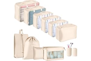 Koffer Organizer Set, Okiuen 11PCS Packing Cubes Kleidertaschen für Koffer Packtaschen Set, Leichtgewicht Kofferorganizer für Urlaub Reise Organizer Set Wasserdichte Packwürfel für Kleidung Beige