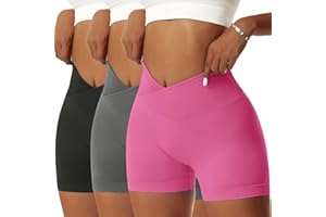 Vertvie Femmes Short de Sport Push Up V Cross Taille Booty Scrunch Butt Legging Court sans Couture Short de Cycliste Yoga Course Collants Shorts Pantalon Anti Cellulite