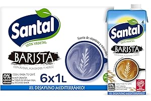 Santal - Bebida Vegetal Barista, Con Almendra, Avena y Arroz, Sin Azúcares Añadidos, Alternativa a la Leche, Ideal para tu Café, Ligera y Cremosa, Pack 6 x 1 Litro