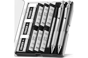 Four Candies Set di 2 portamine Sliver in metallo con mina da 0,5 mm e 0,7 mm, set di portamine con astuccio, matite con 360 pezzi HB, 3 gomme, 9 gomme per scrittura artistica