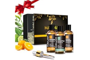 MAYJAM Aceites Esenciales Juego de Regalo 3 * 30ml Bergamota Eucalipto Naranja Dulce Aceites Esenciales, Aromaterapia Aceites Esenciales Set de Regalo para Difusor, Humidificador