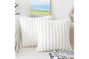 NIULAA Creme Weiß Kissenbezug 40x40 2er Set Flauschig Plüsch Deko Kissenbezüge Weich Gestreift Pelz Kissenhülle Dekokissen Sofakissenbezug Luxus Sofakissen Zierkissenbezüge Wohnzimmer Sofa