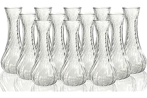 TEMPFOO Glass Small Vase for flowers set of 12 Wedding Centrepiece Table Decorations, Bud Clear Ribbed Vintage Acorn Mini Flower Vases in for Engagement or Party Decoration, Home Room Decor Personalised Gifts