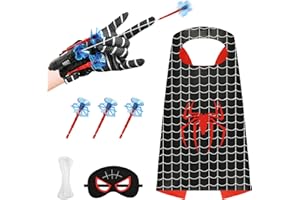 DEREINE Launcher Glove, Glove Launcher Giocattoli, Giocattoli da Polso Set, Spara Ragnatele, Guanti Launcher per Giochi con Mantello e Maschera per Bambini, Regalo di Compleanno per Bambini