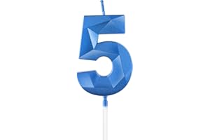 MCISKIN Candele blu reale per 5° compleanno, candela 3D numero 5 per torta, decorazioni per 5° compleanno per ragazzi e ragazze, candele decorazioni blu Torta Topper per feste Suppie