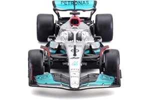 Bburago Mercedes AMG Petronas F1 Team W13 (2022): Modellauto im Maßstab 1:43, 44 Lewis Hamilton, Windowbox, Silber (18-38065H)