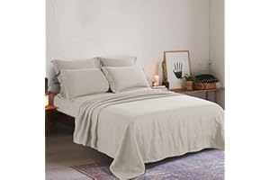 ‎CHUFFED CHUFFED Leinen Bettlaken Leinen Baumwolle Bett Laken, Atmungsaktive Bettwäsche für Bauernhäuser, Soft Washed Finish Bettlaken, Doppelbett (150 x 250 cm), Beige