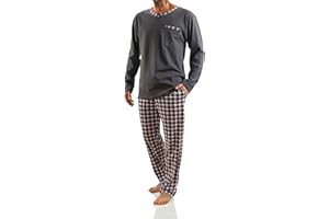 sesto senso Pigiama Uomo Cotone Lungo 100% Cotone Biancheria Invernale da Notte Pigiami Due Pezzi Lingerie Maniche Lunghe Pantaloni Lunghi