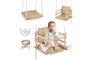 MAMOI® Altalena per bambini, Seggiolino in legno da casa interno per bimbi, Altalene da porta per neonato a partire da 1 anno 2/3 anni, Baby swing 3 in 3