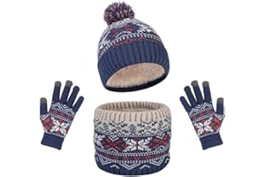 DURINM 3 en 1 Bonnet Enfant Fille Ensemble Bonnet Echarpe Enfant Bonnet Enfant Hiver Tricoté Tour de Cou Chaud avec Doublure avec Pompon Ensemble d’Hiver pour Fille et Garçon 3-6 ans