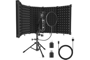 SwaykTech Studio Aufnahme Mikrofon Mit Isolationsschirm, Pop Filter und Metall Tischstativ, Studio Mikrofon für PC, Laptop Und Smartphone, Musikmikrofon für Gesangs Und Podcast Aufnahmen