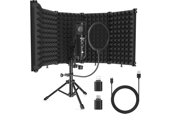 SwaykTech Microphone Studio d’Enregistrement avec Bouclier d’Isolation, Filtre Anti-Pop et Support Trépied Métal, Micro pour PC, Ordinateur Portable, Smartphone, Musique, Chant, Podcast