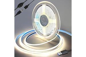 Yamlten Taśma LED 5 V COB 4000 K, Middium, biała, z przełącznikiem, 320 diod LED/M, możliwość ściemniania, do podświetlenia telewizora, komputera, szafy, sypialni, taśma LED "zrób to sam", 1,5 m