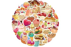 ‎HIBARBY Hibarby 50 Piece Dessert Afternoon Tea Sticker Set, Waterproof Vinyl Cute Tea Cake Stickers for Laptop, Water Bottle, Travel Case, Mobile Phone Case, iPad, Diary, Scrapbook, Children Teenagers
