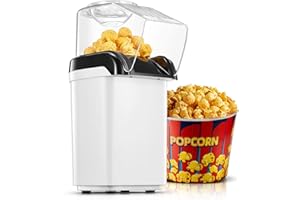 ‎HOUSNAT HOUSNAT Popcornmaschine, 1200W Heißluft Popcorn Maker ohne Öl, 2 Minuten Schnell Produktion, für Zuhause Filme und Weihnachten Partys, Weiß