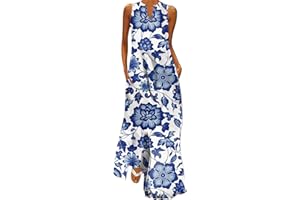 NNGOTD Robe Femme été Fluide Boheme Chic Robe Longue Femme Grande Taille sans Manches Imprimé Crâne Ample Ete Bohême Boho Plage Vacances Maxi Dress Robe de Soiree Femme Chic et Glamour