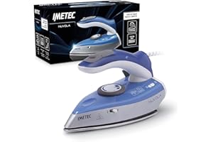 Imetec Fer à Vapeur Nuvola - Fer à Repasser Vapeur Voyage 1000 Watts Compacte et Léger Avec Poignée Pliante, Plaque en Acier Inoxydable, Étui de Voyage & Double Voltage - Vapeur Verticale Puissante